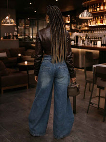 Retro High-waisted Cross-over Metal Buckle Irregular Wide-leg Pants