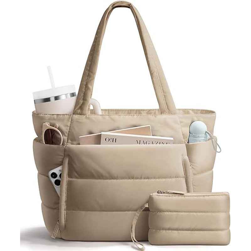 Womens Quilted Tote Bag With Multiple Compartments