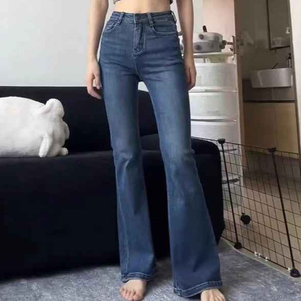 FallWinter Plus-Size Dark Blue Flared Jeans For Shorter Women