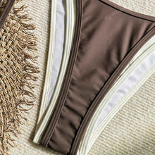 European And American-style Two-piece Contrast-color Three-piece Bikini With Adjustable Straps For Women