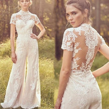 Bride Pants Suit Wedding Bridal Gowns Short Sleeve Jumpsuit by Mirlaine Univers