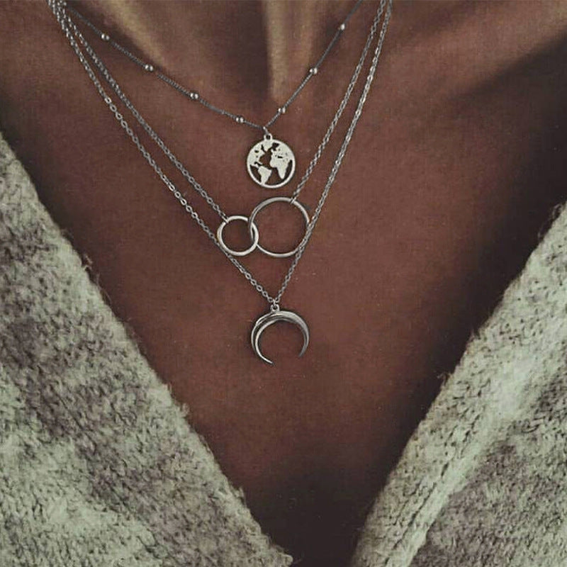 Fashionable Multilayer Boho Moon Map Necklace by Mirlaine Univers