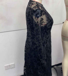 Womens Square-Neck Lace Jacquard Long-Sleeve Dress With Ties