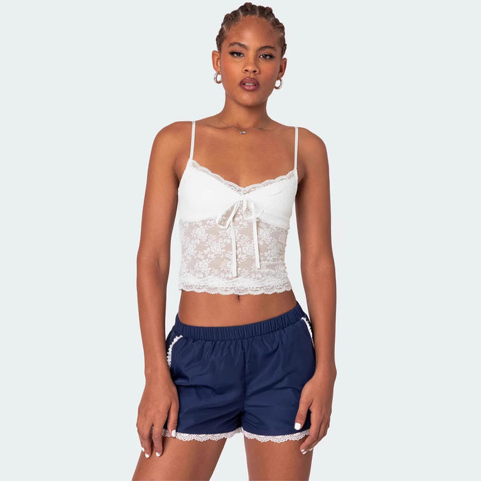 Womens Lace Camisole Top Slim Fit Ultra Short Black Red