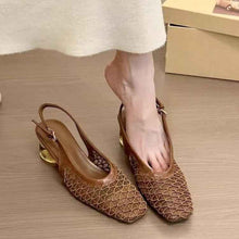 2025 French Retro Square Toe Mesh Hollow Block Heel Mary Jane Sandals For Women