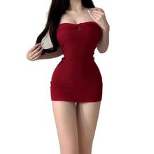 New Year Christmas Red Tube Top Bodycon Waist-Cinching Stretchy Hip-Hugging Base Layer Short Skirt