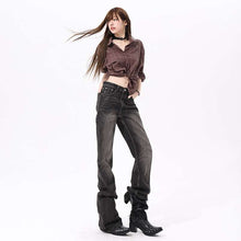 AutumnWinter Charcoal-Gray Loose Flared Denim Jeans by Mirlaine Univers