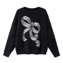 Bow-knot Plush Knitted Relaxed-fit Crewneck Sweater by Mirlaine Univers
