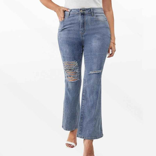 Plus-size Fashionable Casual Ripped Denim Jeans For Women