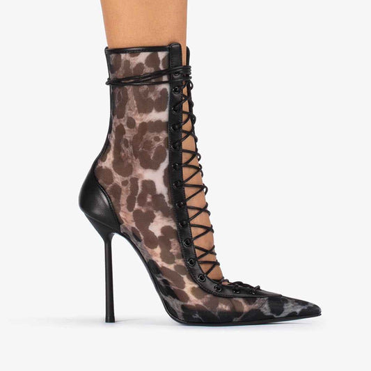 Mesh Patent Leather High-Heel Sandals For Women