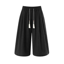 Retro Cotton-linen Wide-leg Casual Capri Pants