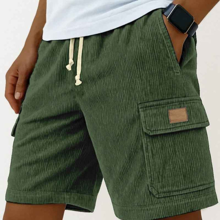 Versatile 3D Bag Mens Drawstring Corduroy Side-Pocket Shorts