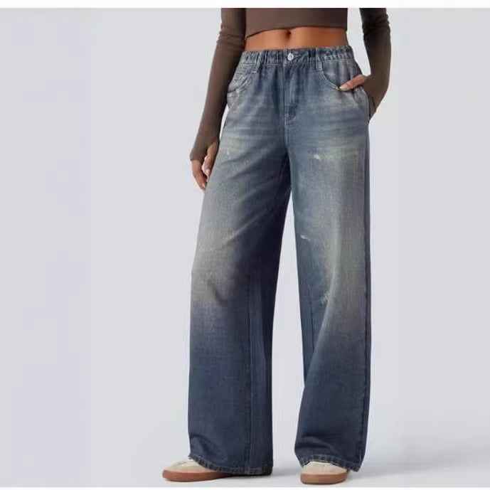American-style Loose Wide-leg AutumnWinter New High-waist Slimming Denim Jeans For Women