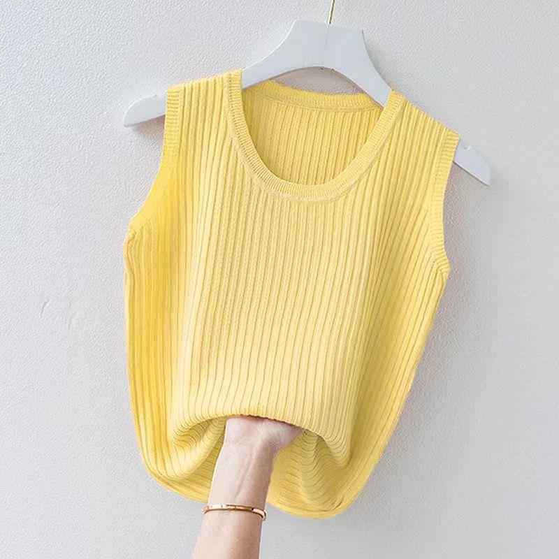 Women's Summer Ice Silk Round Neck Camisole Vest Knitted Bottoming Shirt