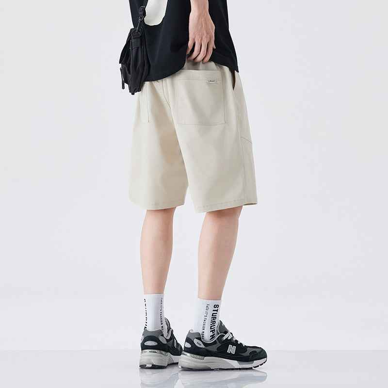 Summer Ice Silk Cotton Cool-Feel Mens American-Style Retro Straight-Edge Work Shorts For Outdoors