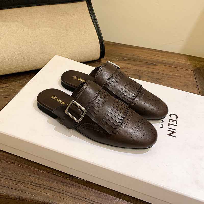 Fringed Closed-toe Mule Sandals For Women