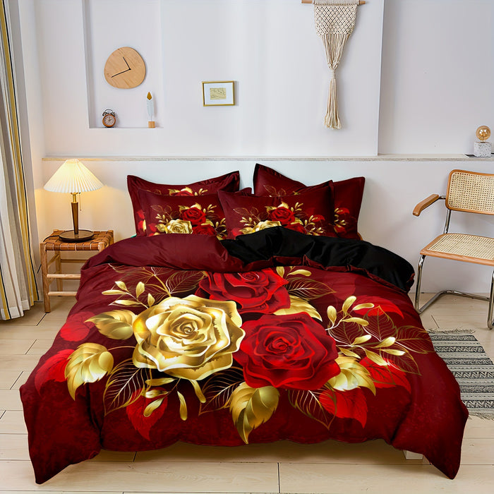Romantic Rose Gold Floral Print Down Quilt Cover