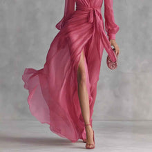 Casual Court-Style V-Neck Lace-Up Puff-Sleeve Dress