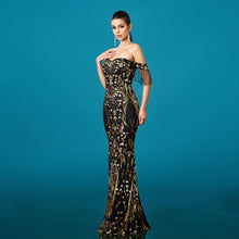 Off-neck Tassel Sequined Fishtail Evening Dress For Banquet by Mirlaine Univers