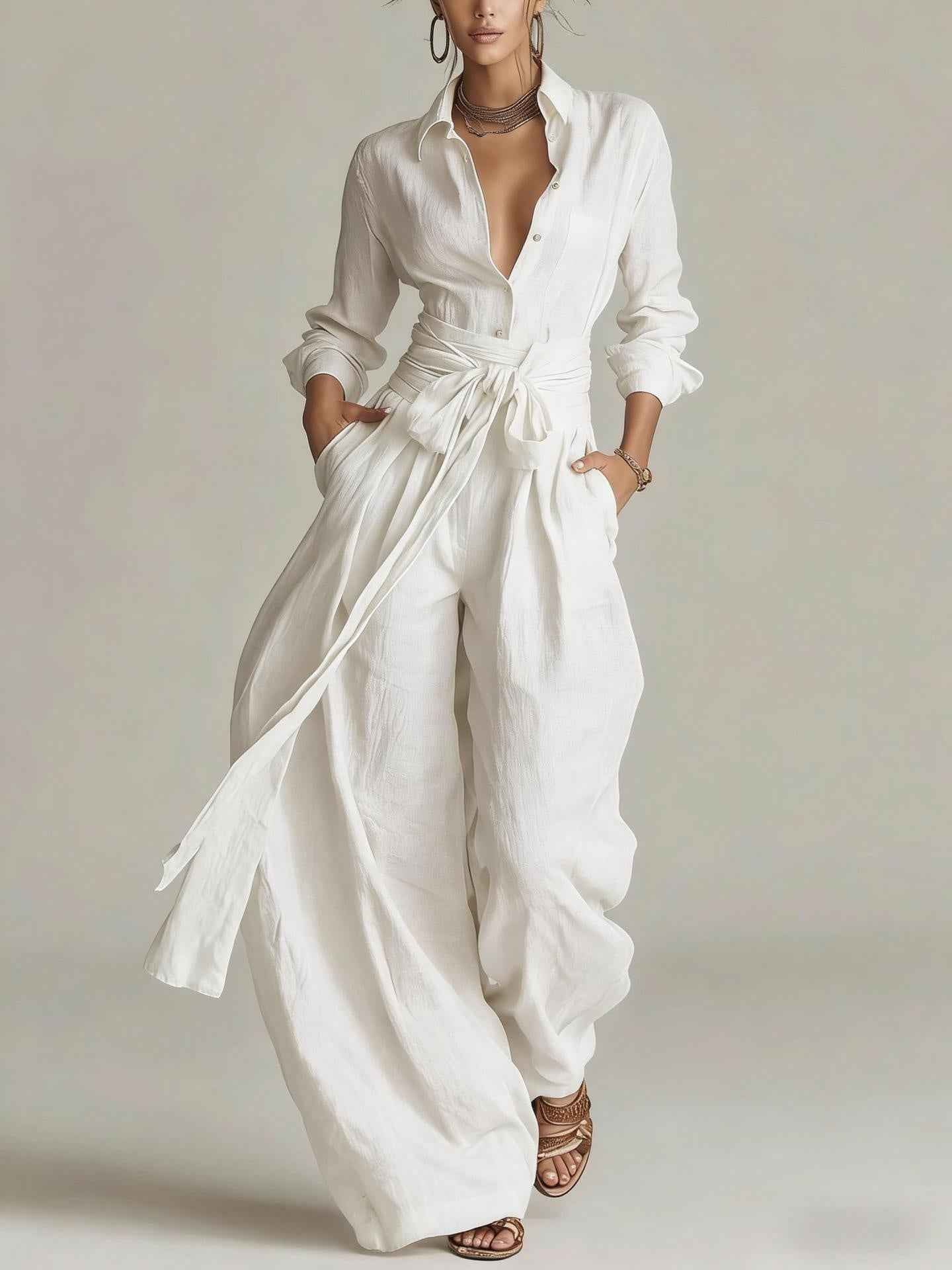Solid-color High-waisted Short-sleeve Pants Fashion Casual Set