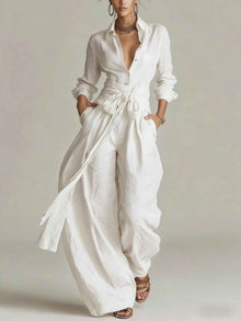 Solid-color High-waisted Short-sleeve Pants Fashion Casual Set