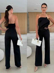 Candy-Colored Bodycon Halterneck Backless High-Waist Wide-Leg Jumpsuit