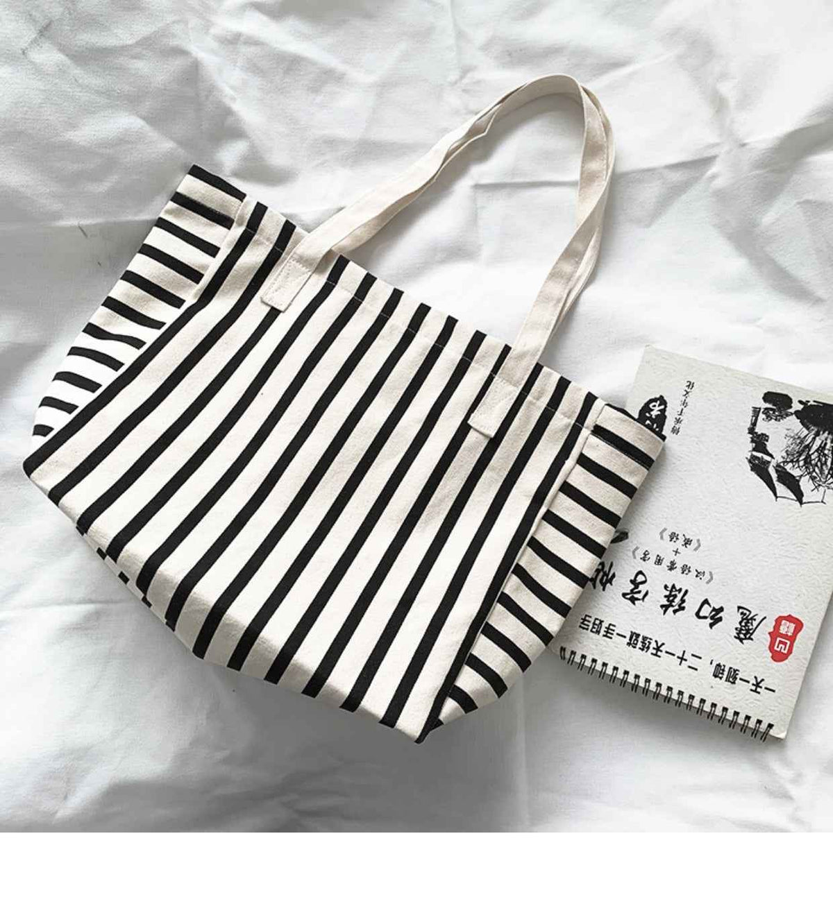 Striped Canvas Bag For Women  Single-shoulder  Large Capacity  For Students