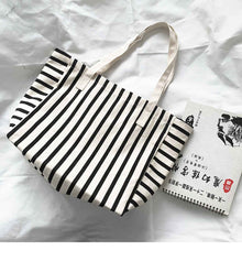 Striped Canvas Bag For Women  Single-shoulder  Large Capacity  For Students