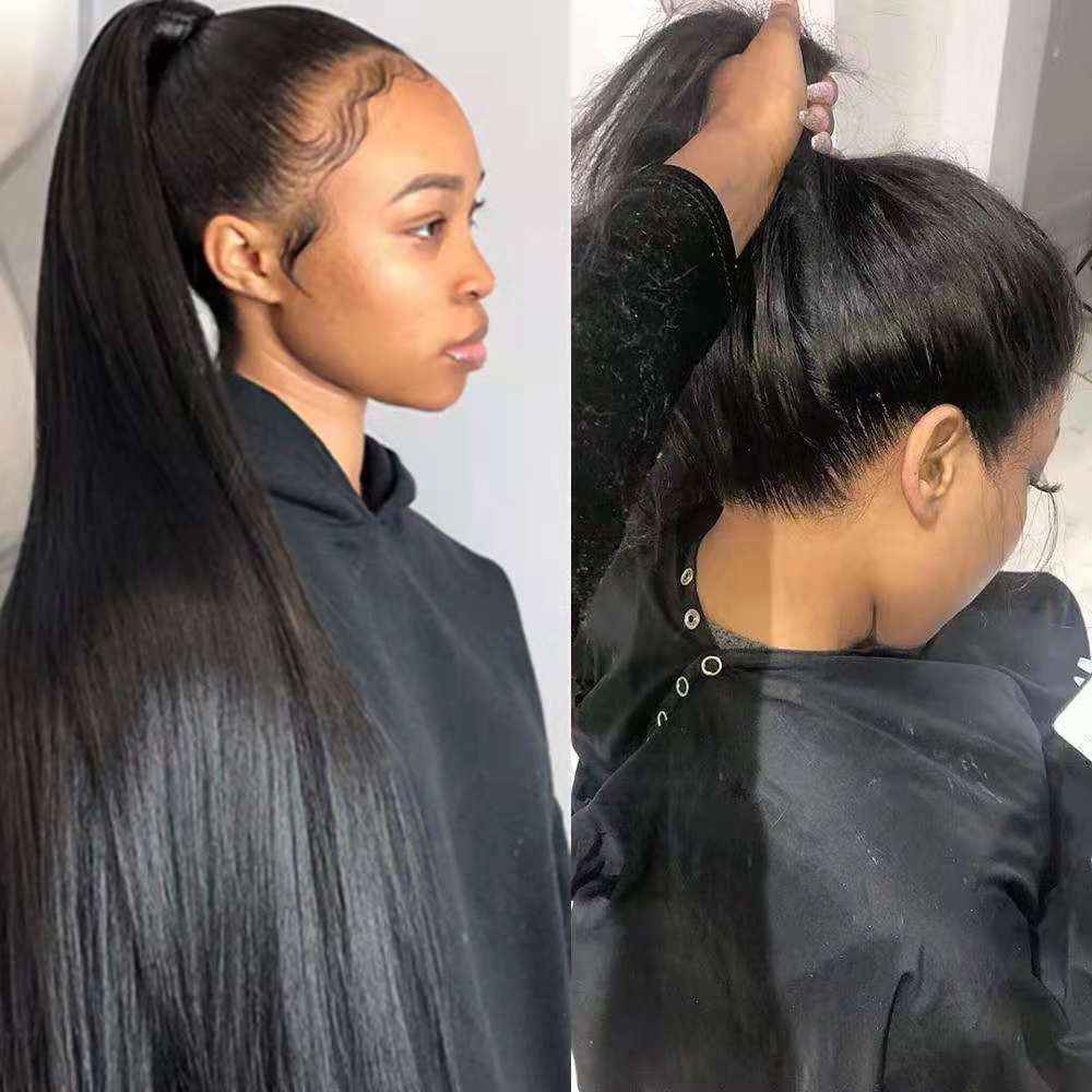 Mid-length Straight Hair Hand-woven Front Lace Synthetic Wigs