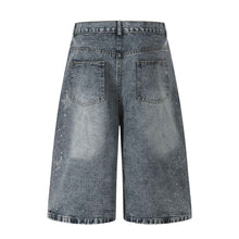 Star-shaped Rhinestone Embellished Capri Denim Shorts Womens Loose-fit