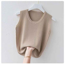 Women's Summer Ice Silk Round Neck Camisole Vest Knitted Bottoming Shirt