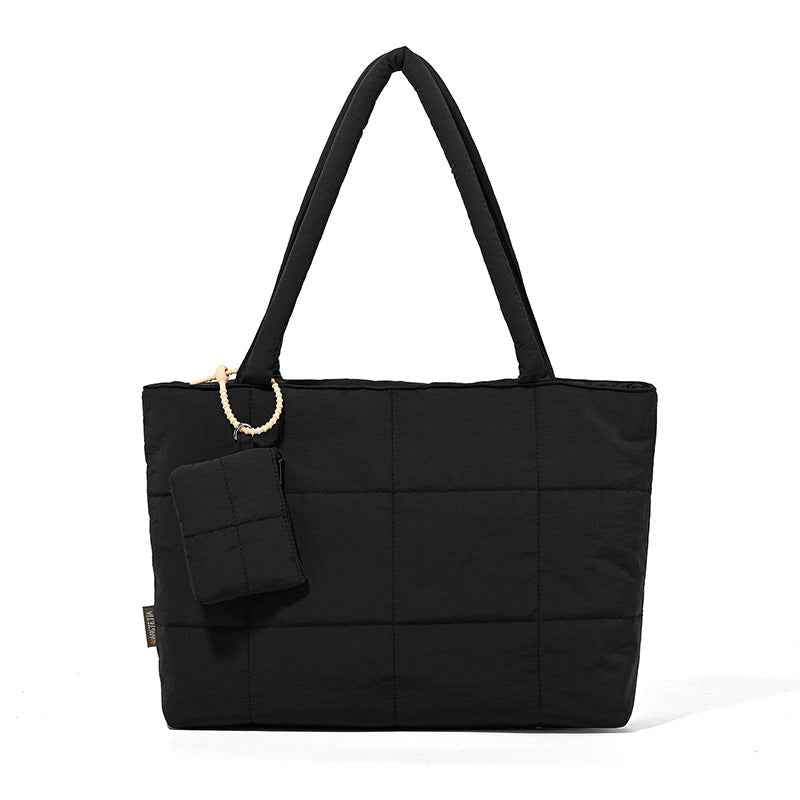 Womens Solid-Color Versatile Plaid Tote Bag