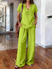 Women's Casual Solid-Colored Cotton And Linen Set