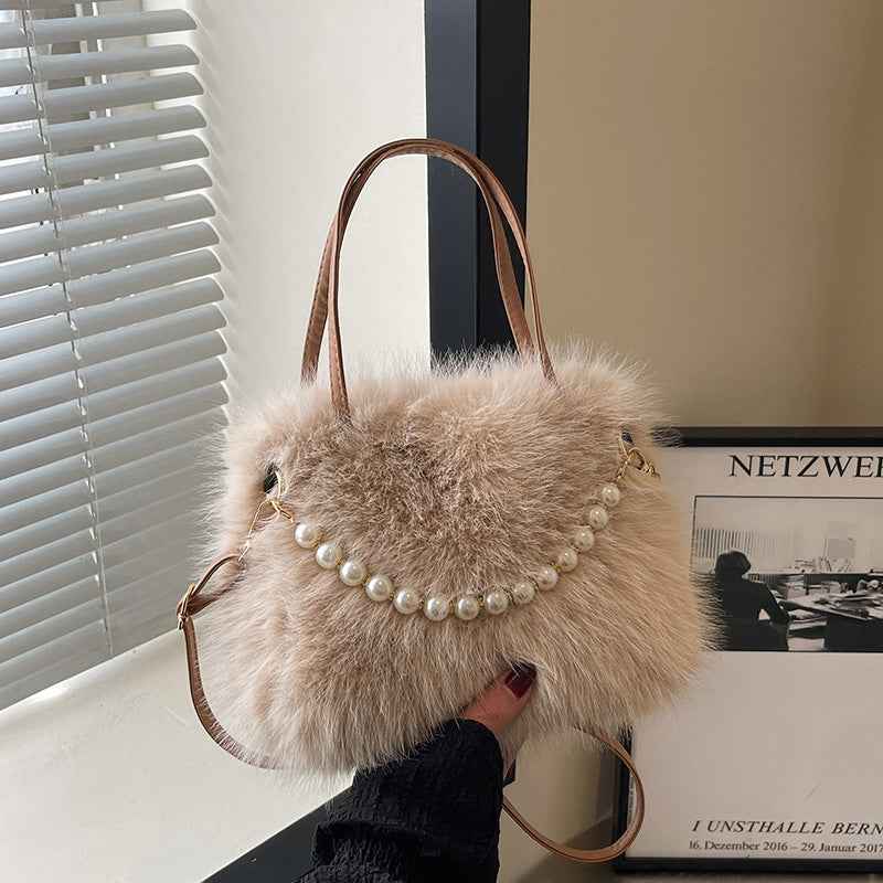 Womens Versatile Fashionable Furry Tote Bag
