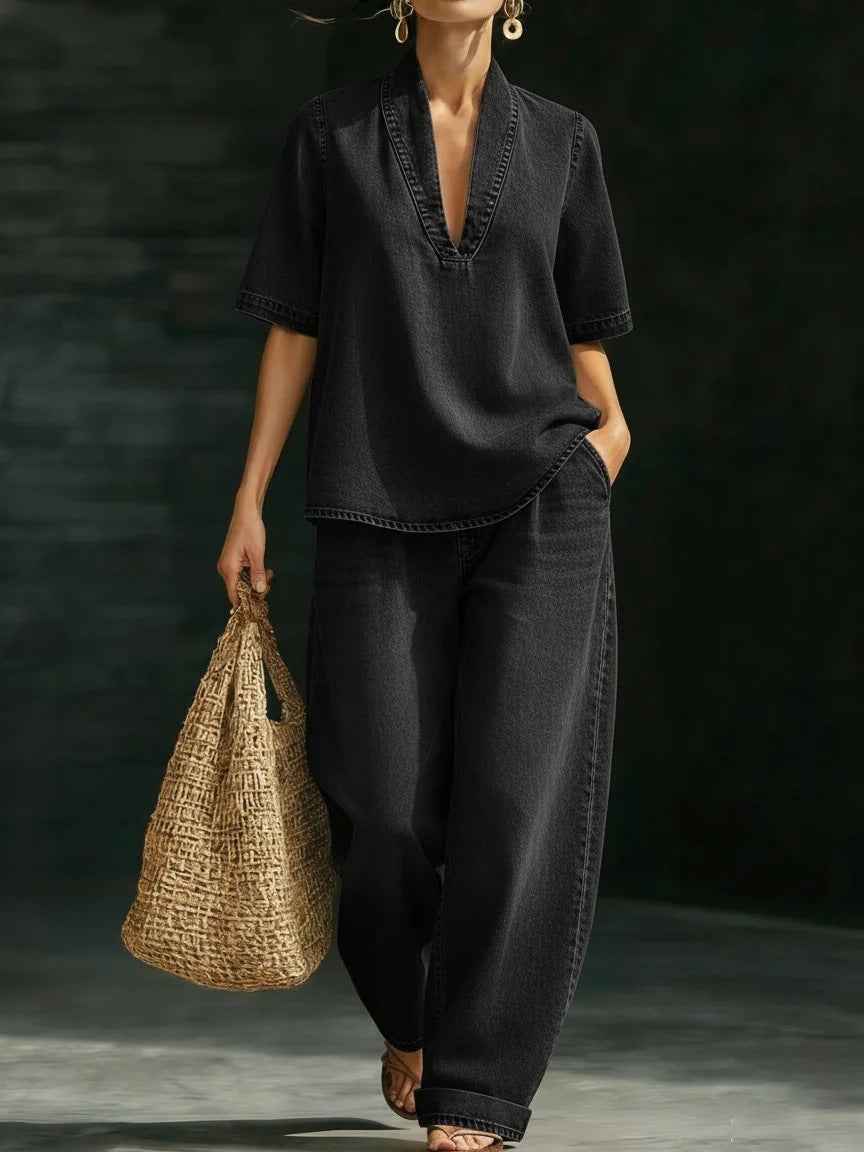 Women's Casual Retro Denim Pants Set