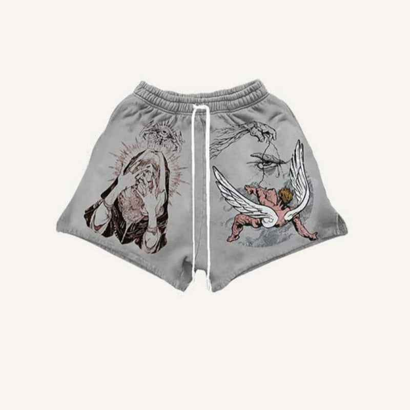 Printed Summer Loose Drawstring Fringed Fabric Shorts