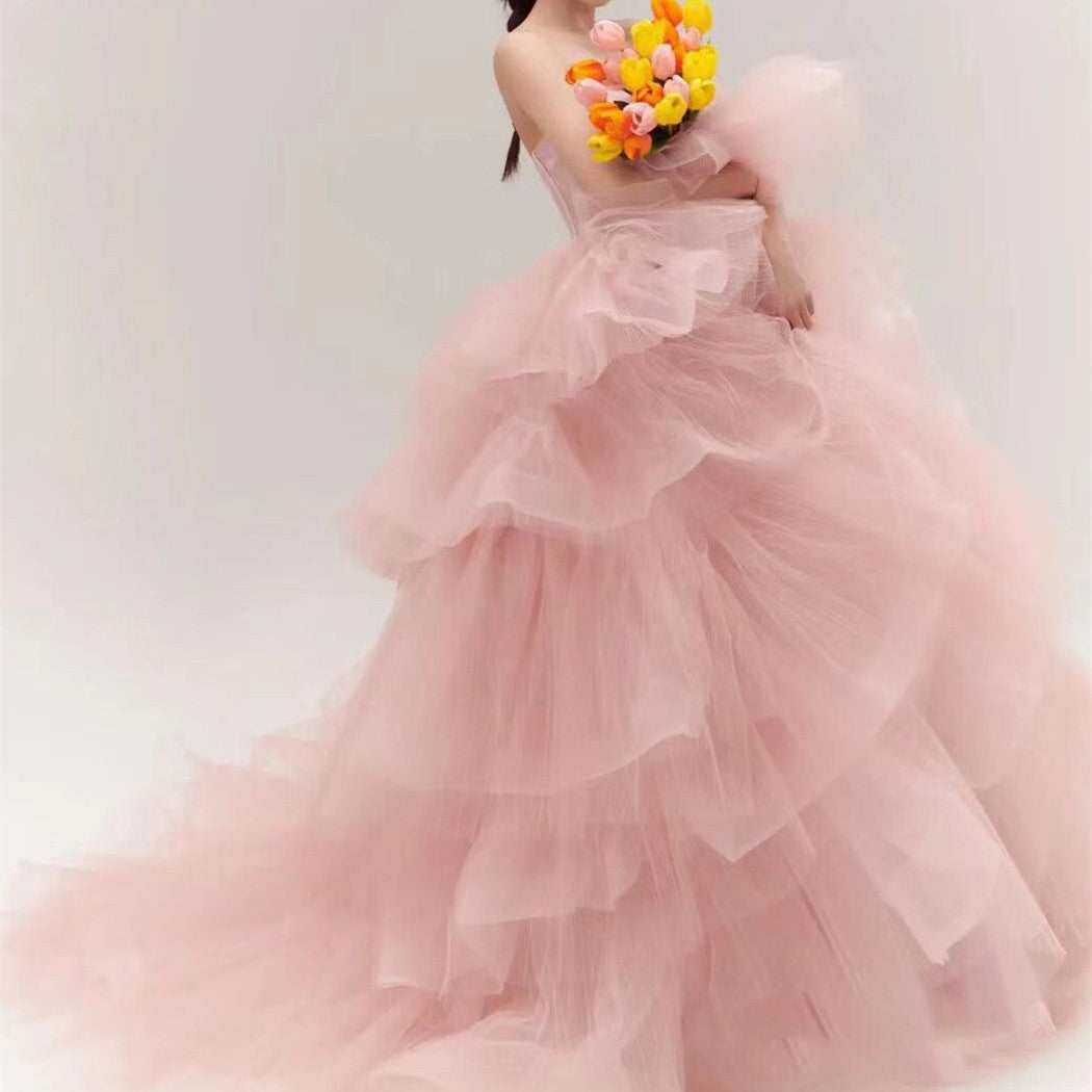 Elegant Girl's Wedding Photography Dress Pink White by Mirlaine Univers