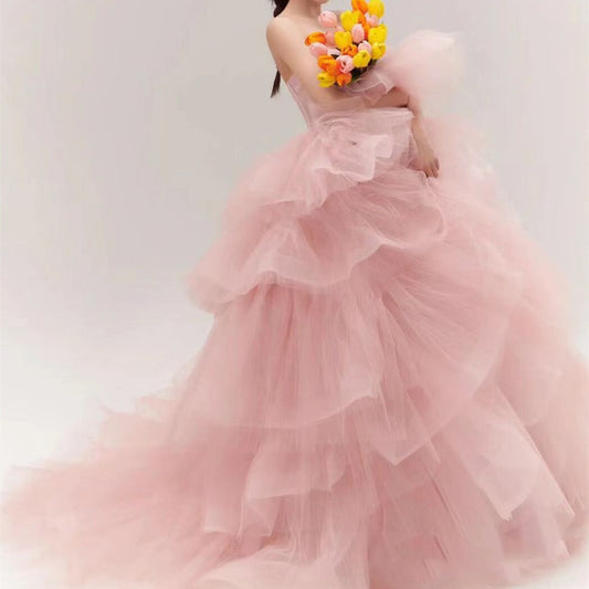 Elegant Girl's Wedding Photography Dress Pink White by Mirlaine Univers