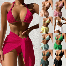 3pcs Halterneck Swimsuit Set Beach Solid Color Sexy Backless Bikini With Mesh Skirt Summer Womens Clothing by Mirlaine Univers