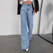Womens Straight-Leg Denim Jeans Loose Slimming Casual Wide-Leg Style