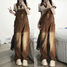 Youthful And Chic American-Style Burger Embroidery Denim Suspender Pants