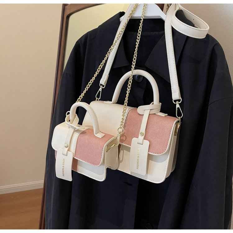 Crossbody Shoulder Bag With Contrasting Color Patchwork Compact Square Handbag