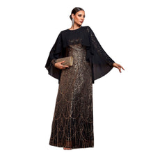 Elegant Long Sleeve Round Neck Shawl Banquet Sequined A- Line Evening Dress by Mirlaine Univers