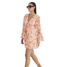 Loose-fit Lace-up V-neck Printed Womens Dress