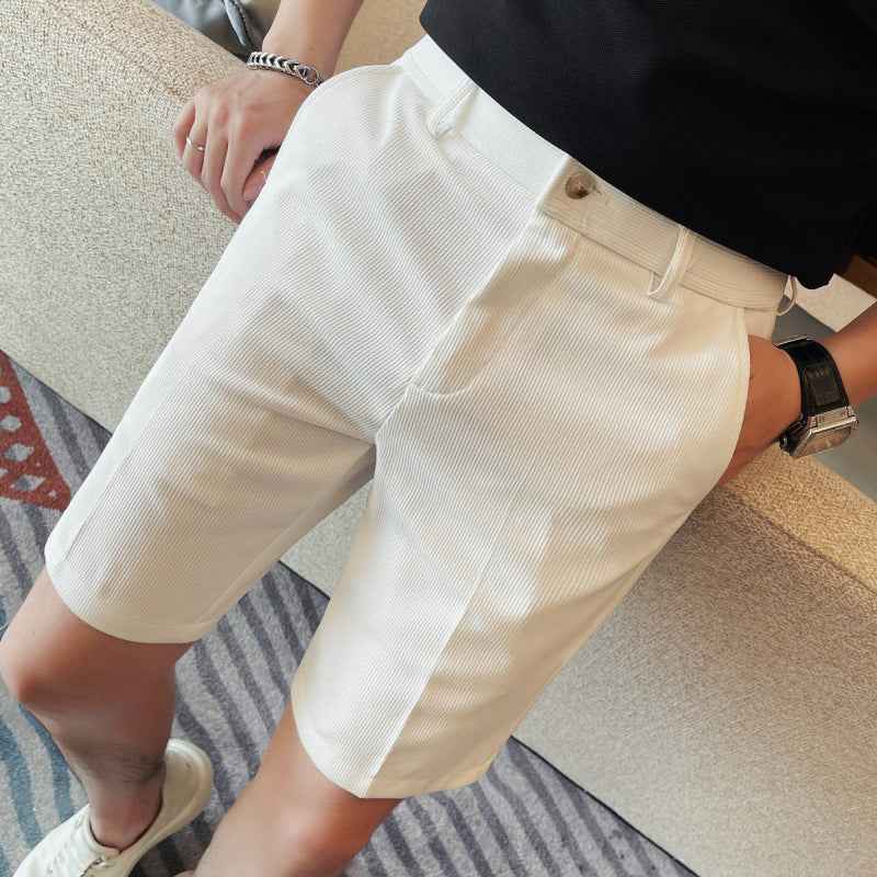 Men's Slim-Fit Striped Solid-Color Fashion Suit Shorts