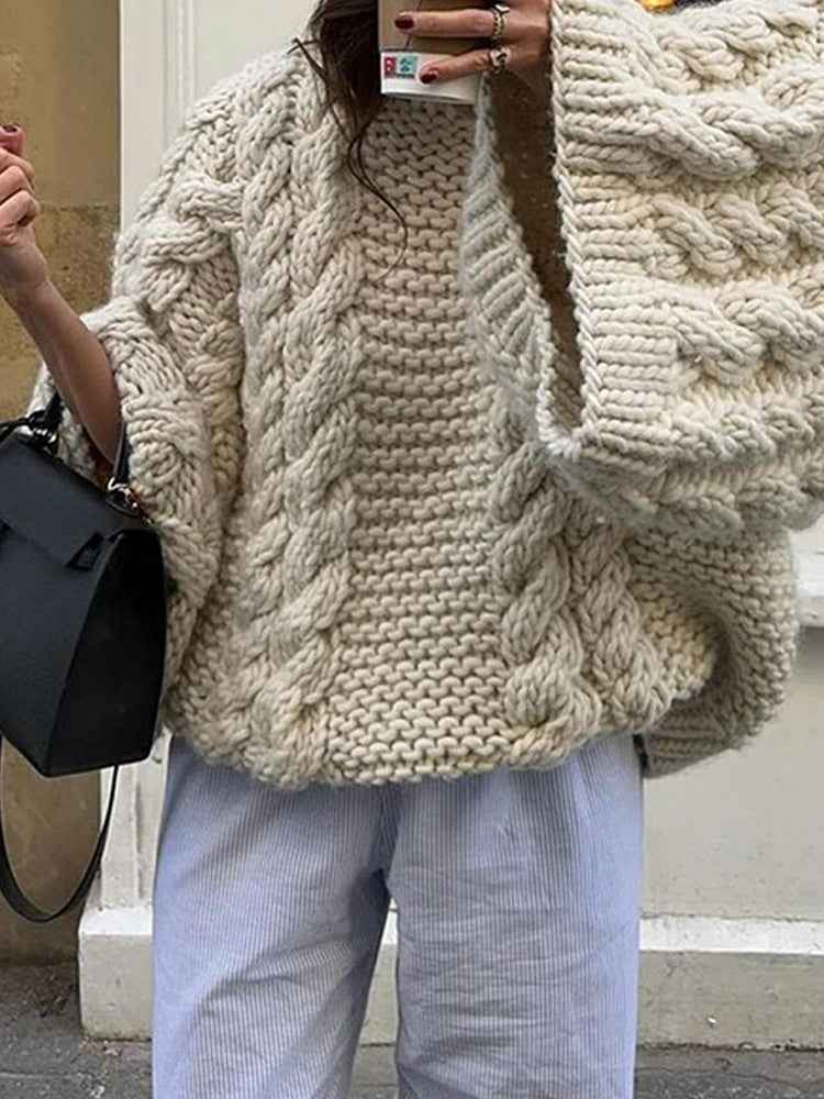 Loose Casual Versatile Solid-color Fashionable And Elegant Knit Sweater