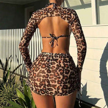 European And American Leopard-Print Lace-Up Sexy Two-Piece Four-Piece Swimsuit