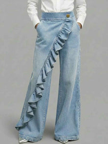 Retro Irregular High-Waist A-Line Denim Trousers
