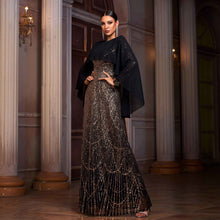 Elegant Long Sleeve Round Neck Shawl Banquet Sequined A- Line Evening Dress by Mirlaine Univers