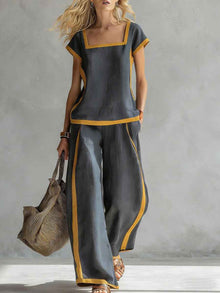 Women's Casual Square-Neck Short-Sleeve Pants Set